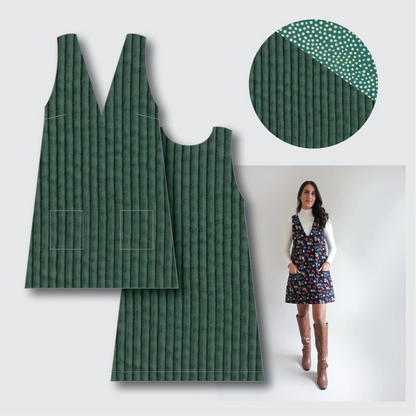 Margot Pinafore Kit -Cotton Corduroy in Samphire-Sewing Kit-Flying Bobbins Haberdashery