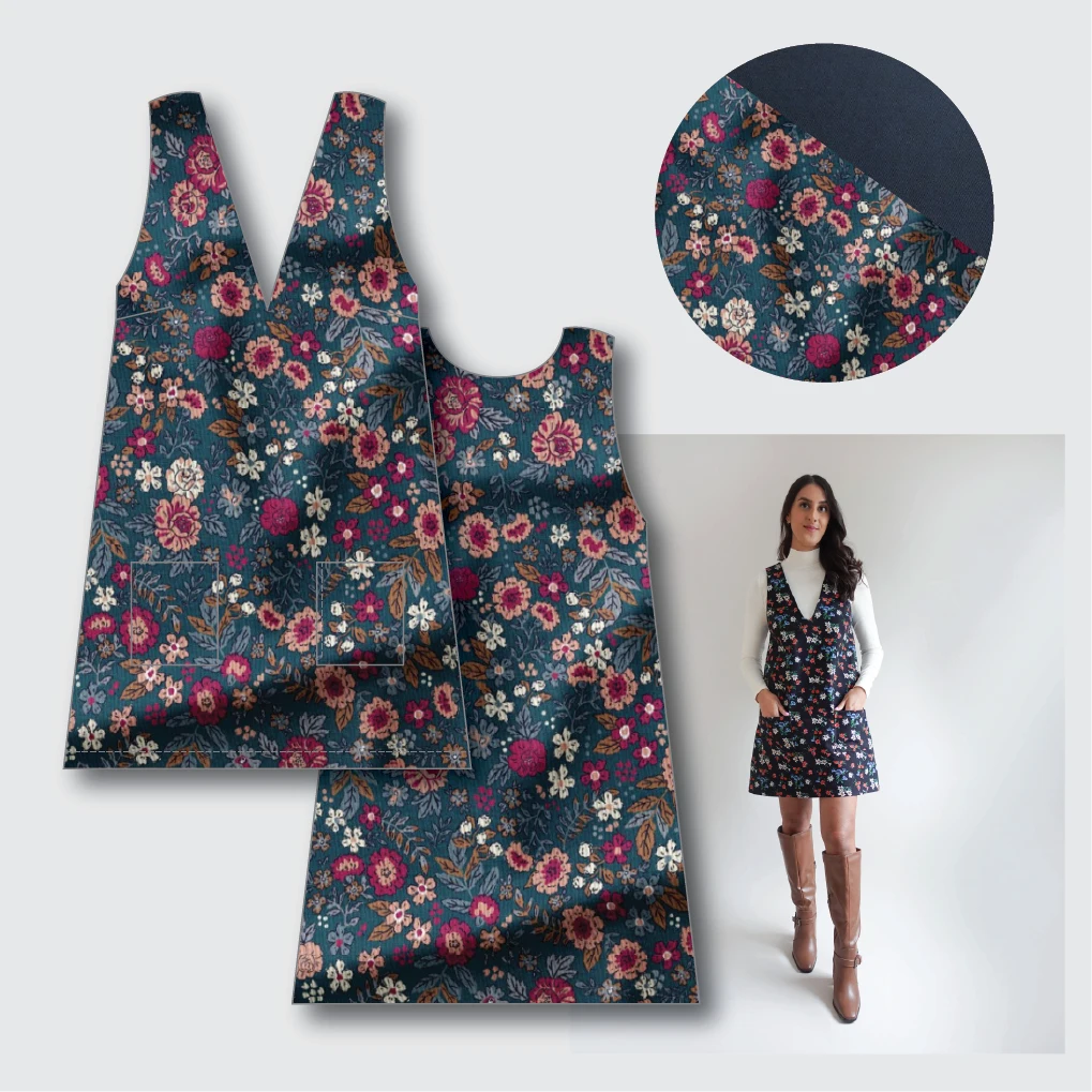 Margot Pinafore Kit -Barjay Printed Cotton Cord-Sewing Kit-Flying Bobbins Haberdashery