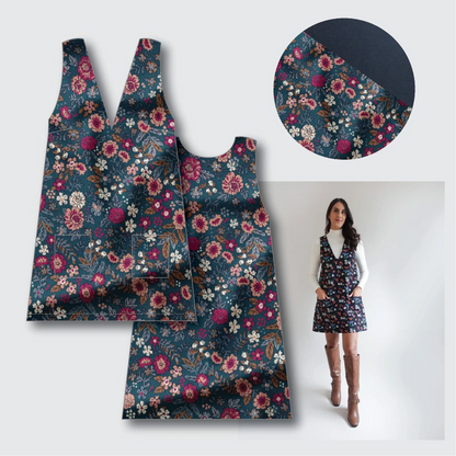 Margot Pinafore Kit -Barjay Printed Cotton Cord-Sewing Kit-Flying Bobbins Haberdashery