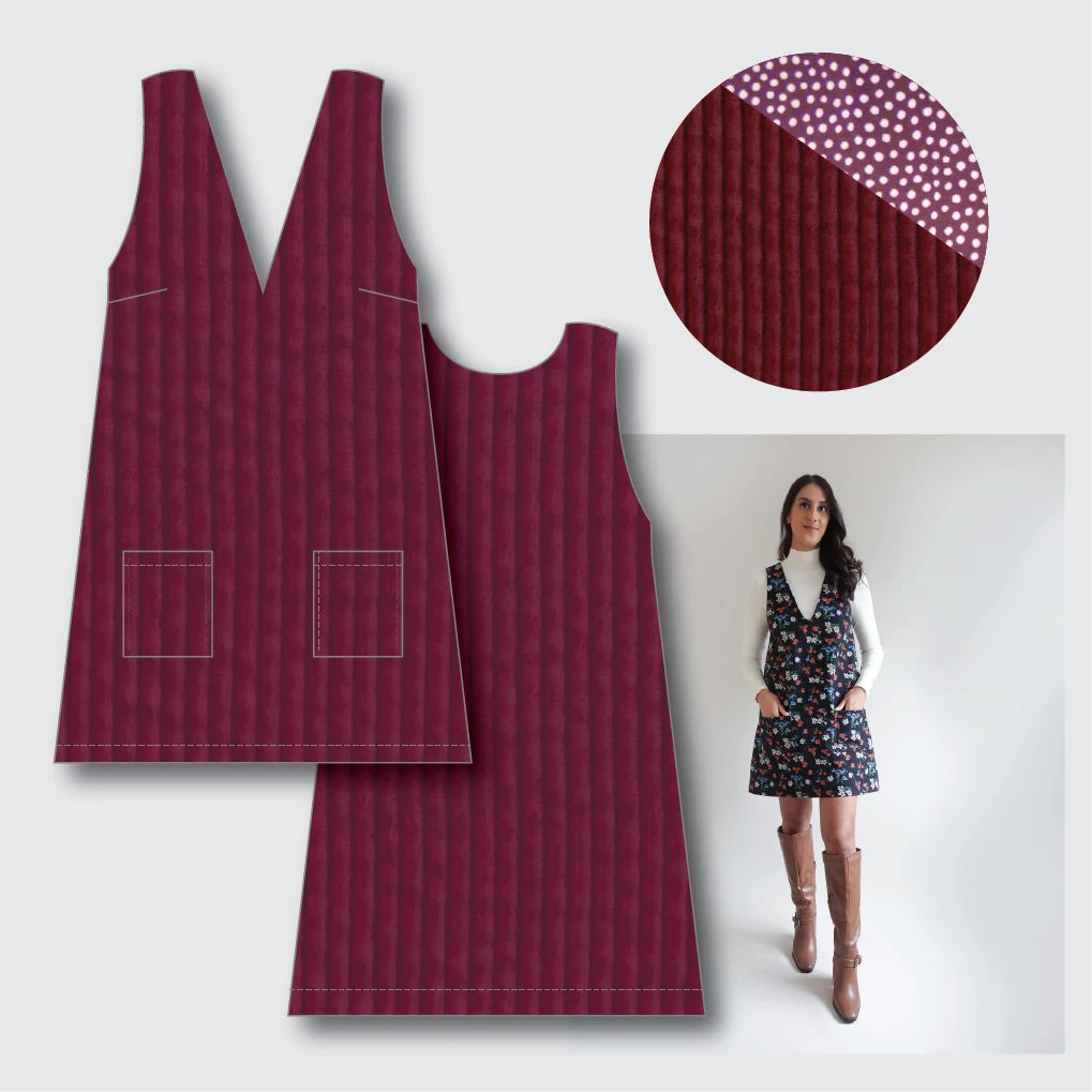 Margot Pinafore Kit -Cotton Corduroy in Bordeaux-Sewing Kit-Flying Bobbins Haberdashery