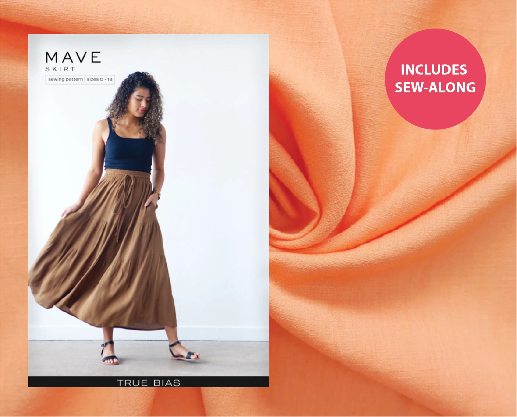 Mave Skirt Kit - Rayon Slub in Mandarin-Skirt-Flying Bobbins Haberdashery