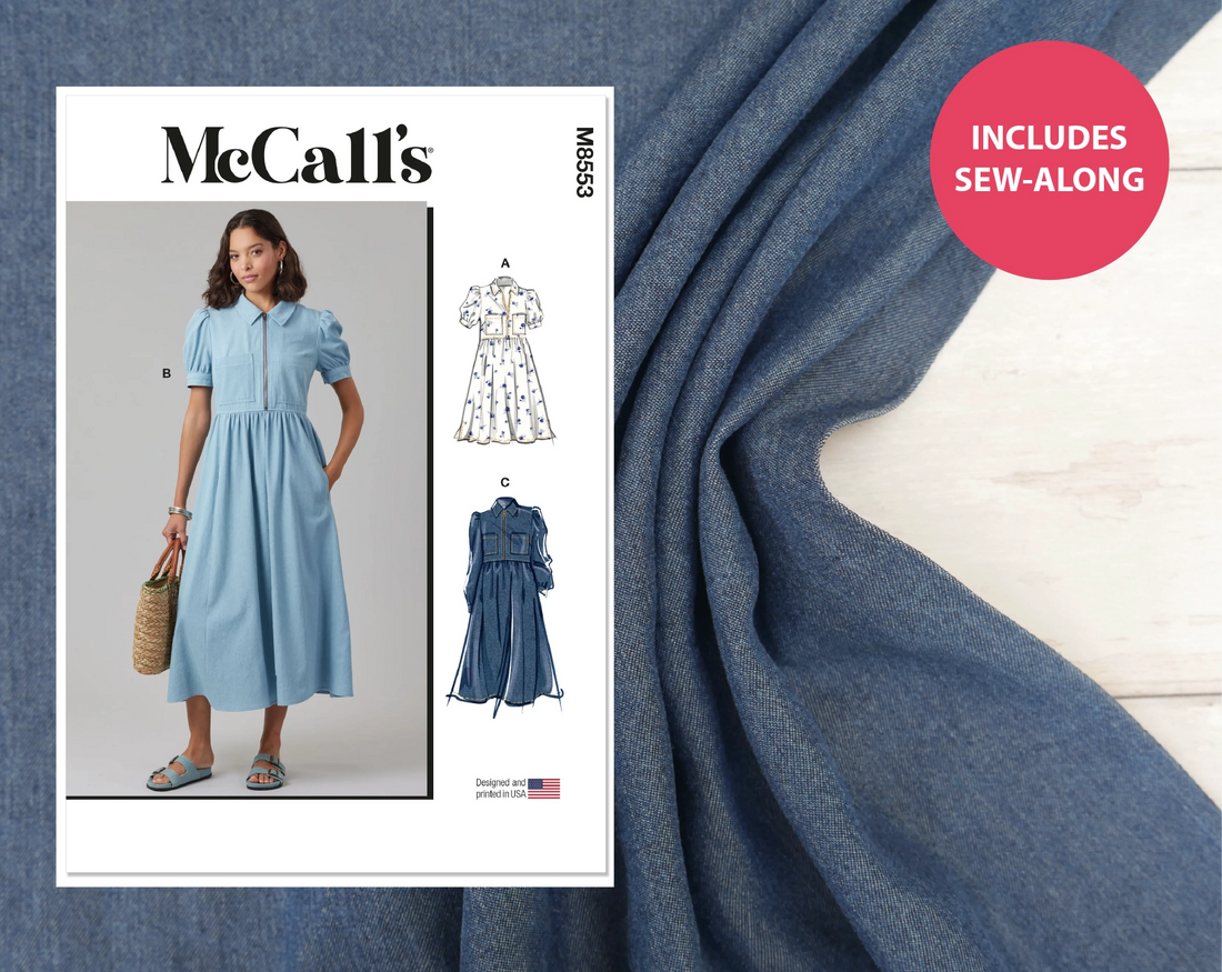 Zip Dress Kit - Indigo Lyocell Chambray-Sewing Kit-Flying Bobbins Haberdashery