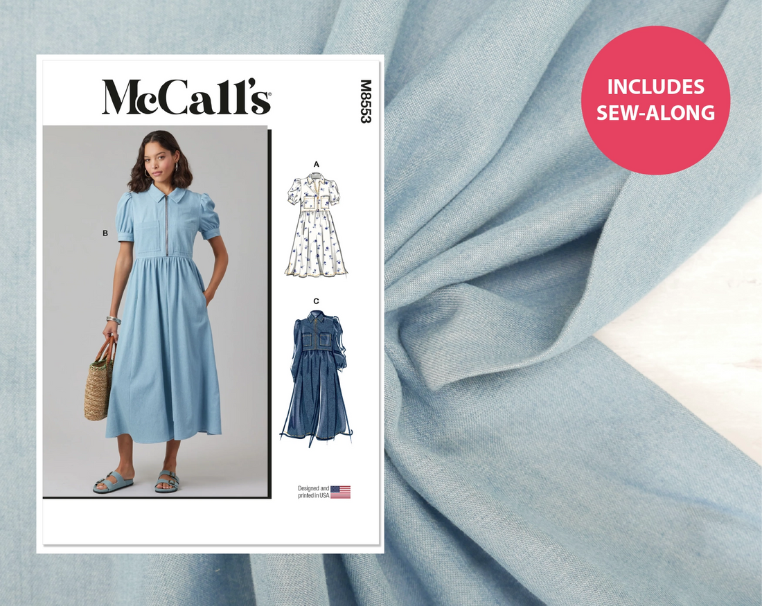 Zip Dress Kit - Light Blue Lyocell Chambray-Sewing Kit-Flying Bobbins Haberdashery