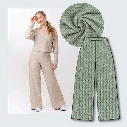 Olo Pants Kit - Angora Touch Cable in Sage-Sewing Kit-Flying Bobbins Haberdashery