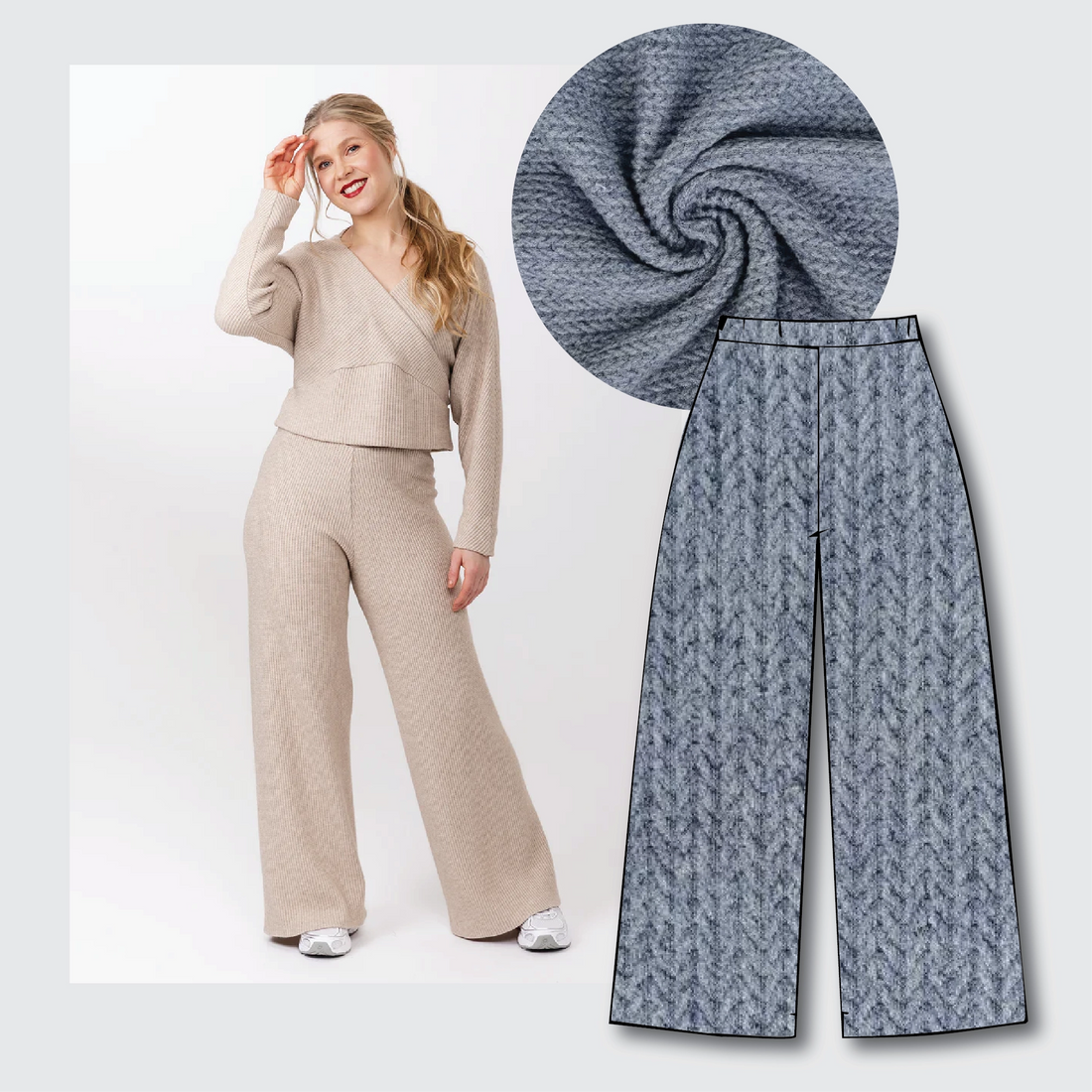 Olo Pants Kit - Angora Touch Cable in Washed Blue-Sewing Kit-Flying Bobbins Haberdashery