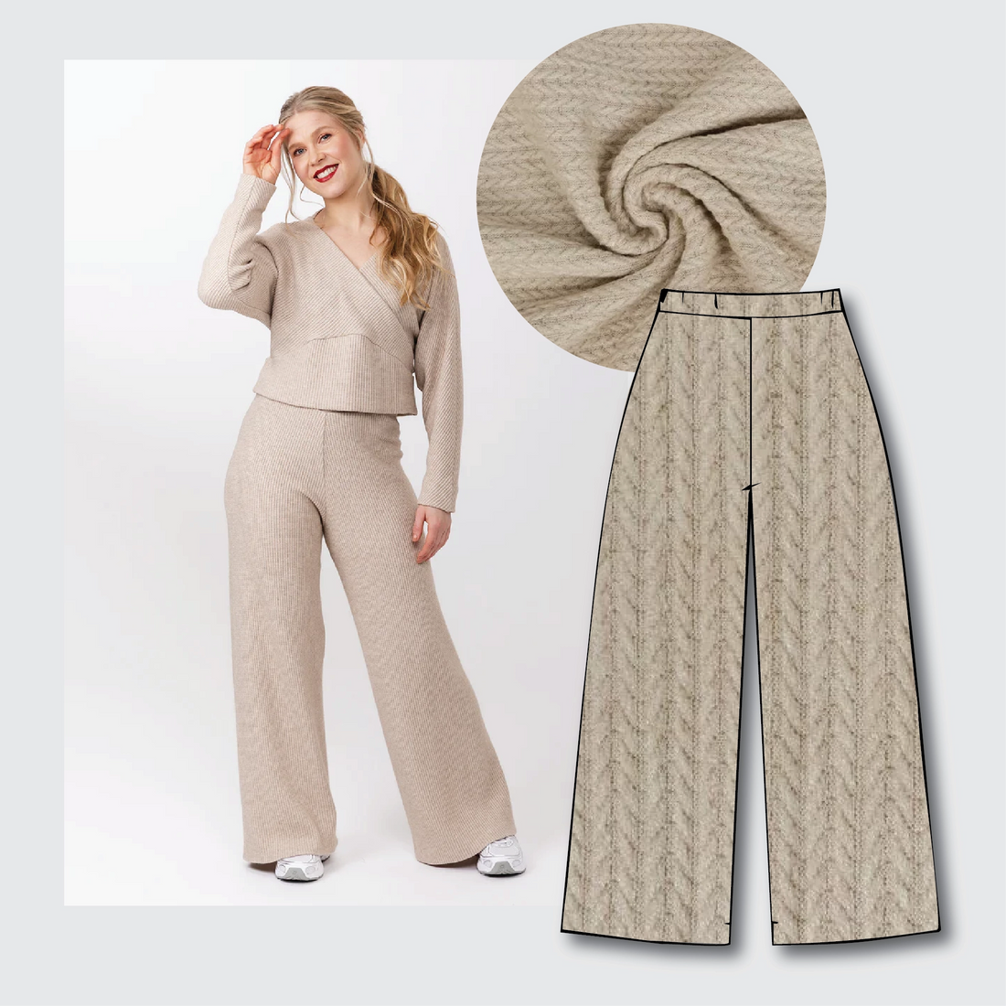 Olo Pants Kit - Angora Touch Cable in Oatmeal-Sewing Kit-Flying Bobbins Haberdashery