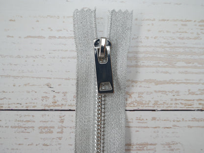 Glisty Silver Metal Zip, 25cm-Zip-Flying Bobbins Haberdashery