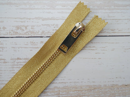 Glisty Gold Metal Zip, 25cm-Zip-Flying Bobbins Haberdashery