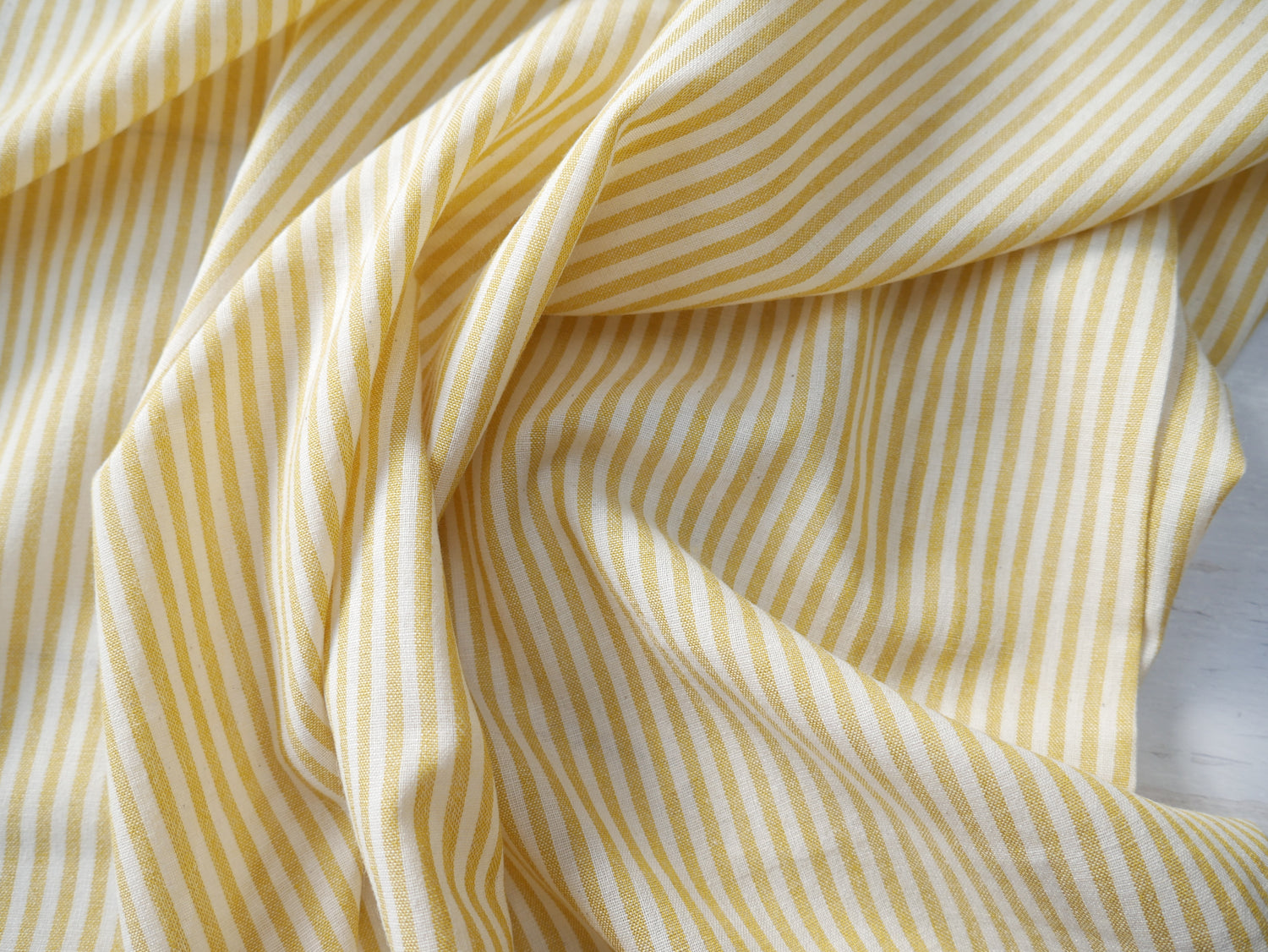 Raytis Laundered Cotton Stripe in Yellow, £15.50 p/m-Cotton Fabric-Flying Bobbins Haberdashery
