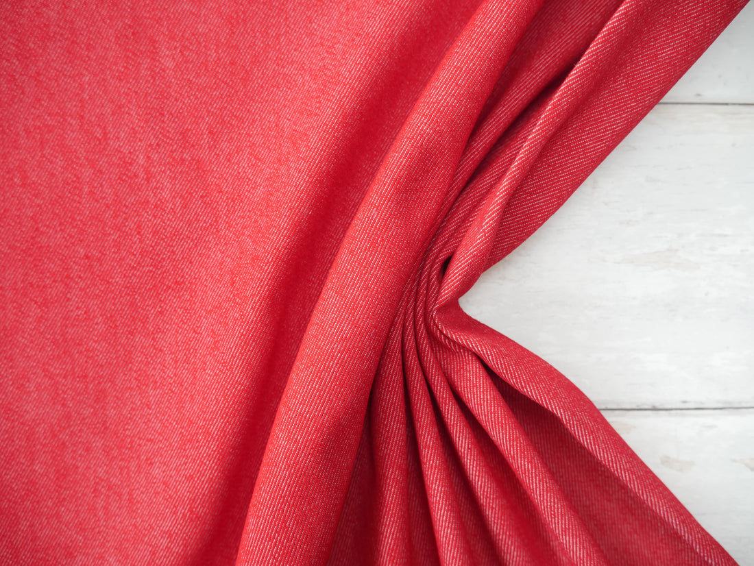 Stretch Denim in Red, £15.00 p/m-Denim-Flying Bobbins Haberdashery