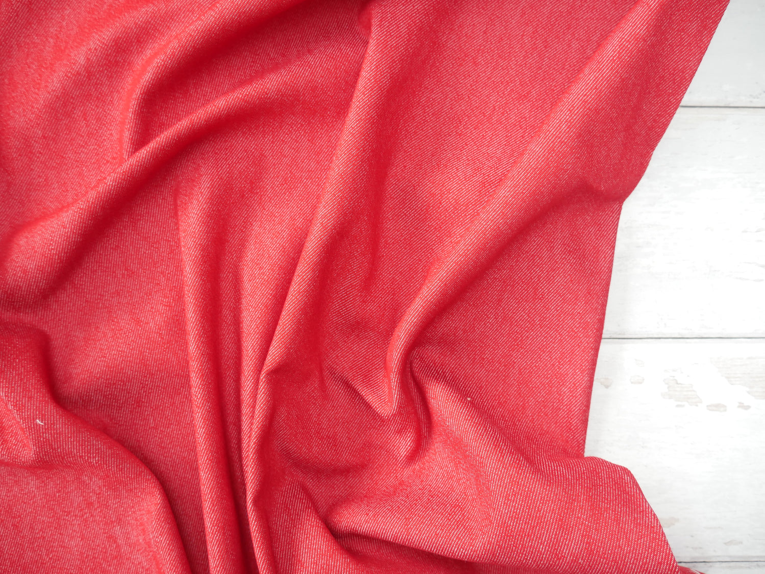Stretch Denim in Red, £15.00 p/m-Denim-Flying Bobbins Haberdashery