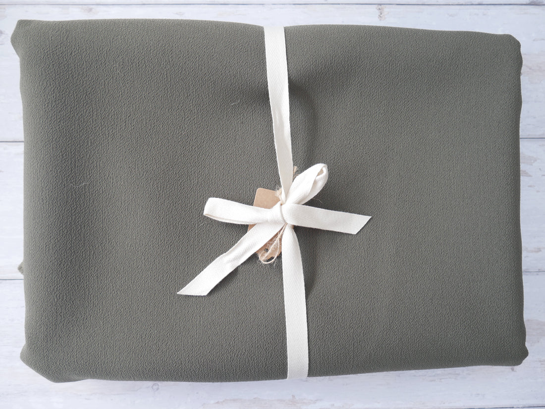 REMNANT - Lady McElroy Samba Crepe in Olive FAULT, 2.7m-Remnants-Flying Bobbins Haberdashery