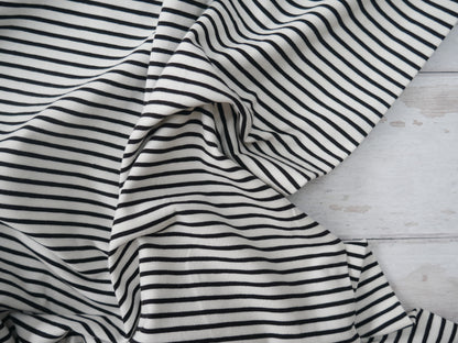 Breton Stripe Cotton Jersey in Black &amp; Ivory £16.00 pm-Cotton Jersey-Flying Bobbins Haberdashery