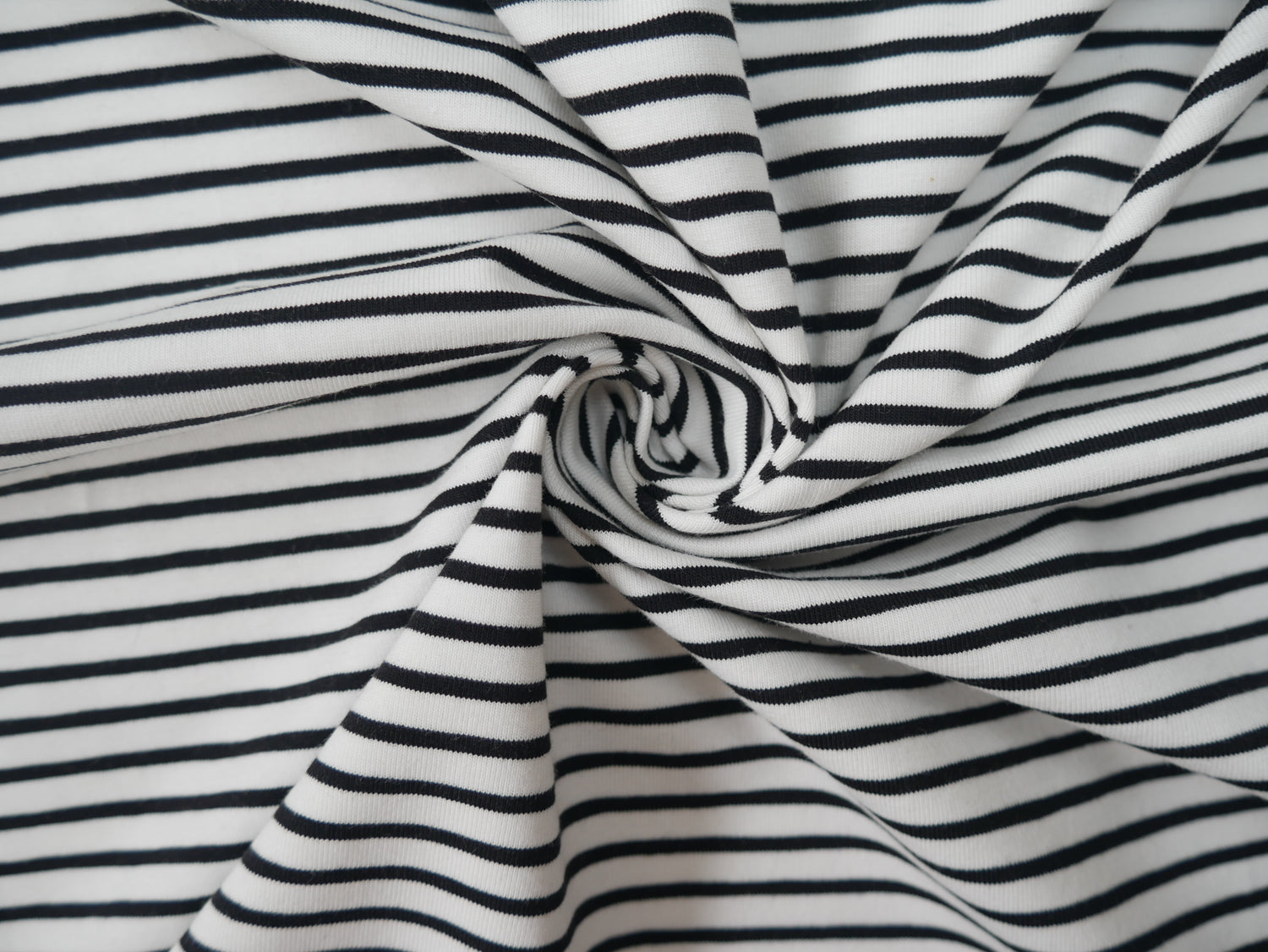 Breton Stripe Cotton Jersey in Black &amp; Ivory £16.00 pm-Cotton Jersey-Flying Bobbins Haberdashery