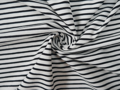 Breton Stripe Cotton Jersey in Black &amp; Ivory £16.00 pm-Cotton Jersey-Flying Bobbins Haberdashery
