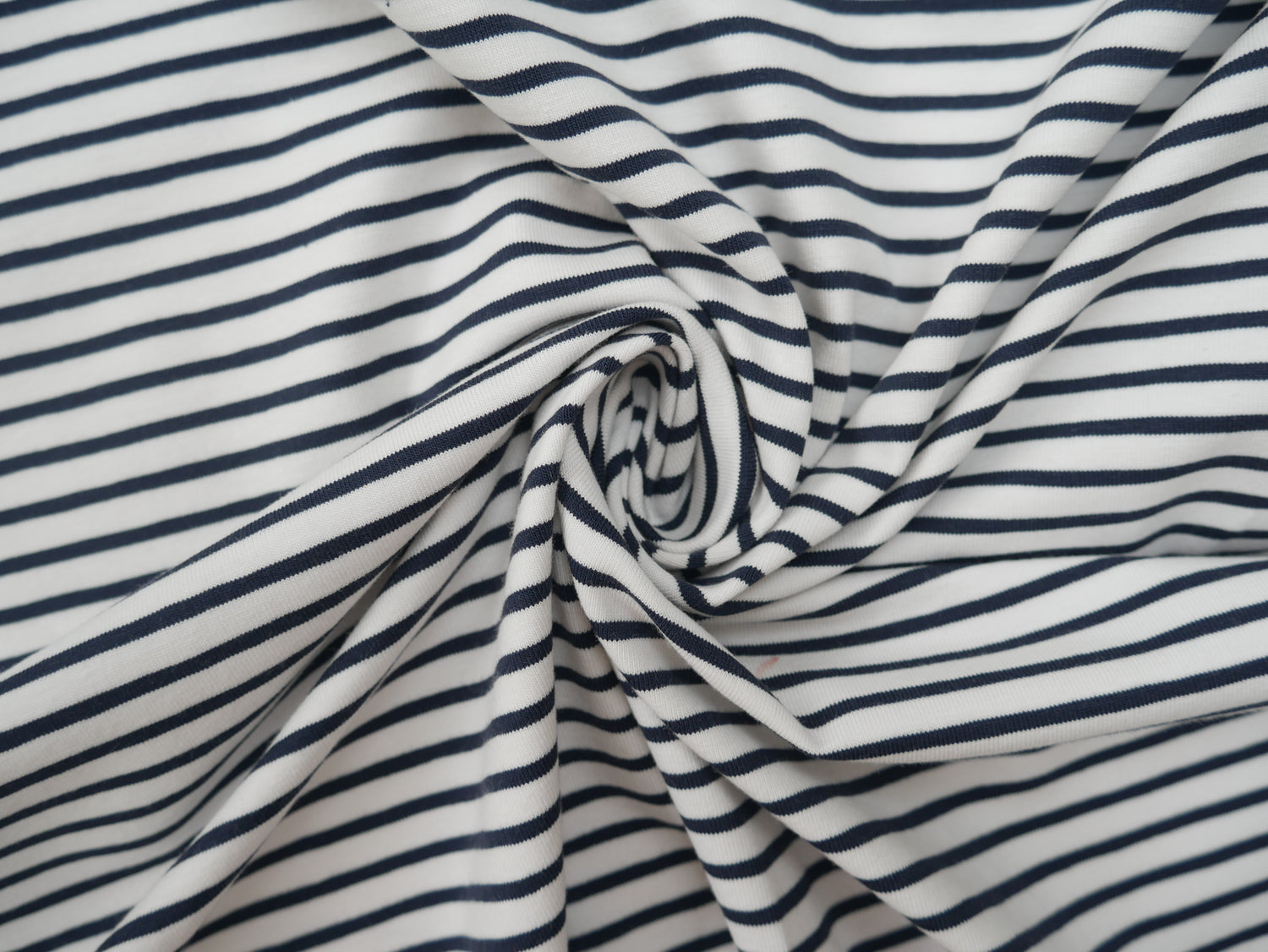 Breton Stripe Cotton Jersey in Navy &amp; Ivory £16.00 pm-Cotton Jersey-Flying Bobbins Haberdashery