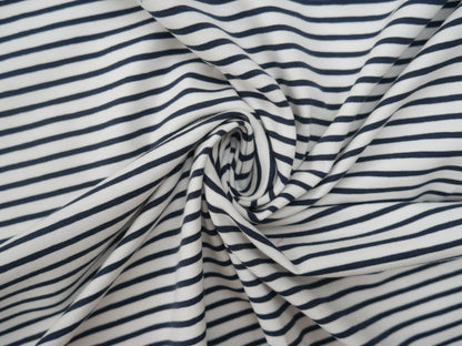 Breton Stripe Cotton Jersey in Navy &amp; Ivory £16.00 pm-Cotton Jersey-Flying Bobbins Haberdashery