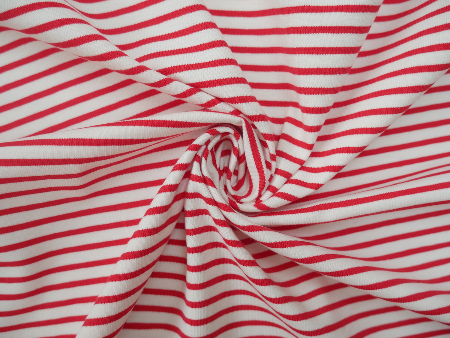 Breton Stripe Cotton Jersey in Red &amp; Ivory £16.00 pm-Cotton Jersey-Flying Bobbins Haberdashery