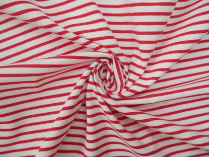 Breton Stripe Cotton Jersey in Red &amp; Ivory £16.00 pm-Cotton Jersey-Flying Bobbins Haberdashery