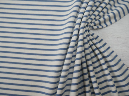 Breton Stripe Cotton Jersey in Sky &amp; Ivory £16.00 pm-Cotton Jersey-Flying Bobbins Haberdashery