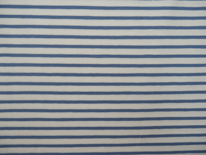 Breton Stripe Cotton Jersey in Sky &amp; Ivory £16.00 pm-Cotton Jersey-Flying Bobbins Haberdashery
