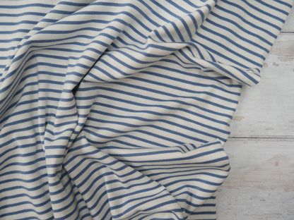 Breton Stripe Cotton Jersey in Sky &amp; Ivory £16.00 pm-Cotton Jersey-Flying Bobbins Haberdashery