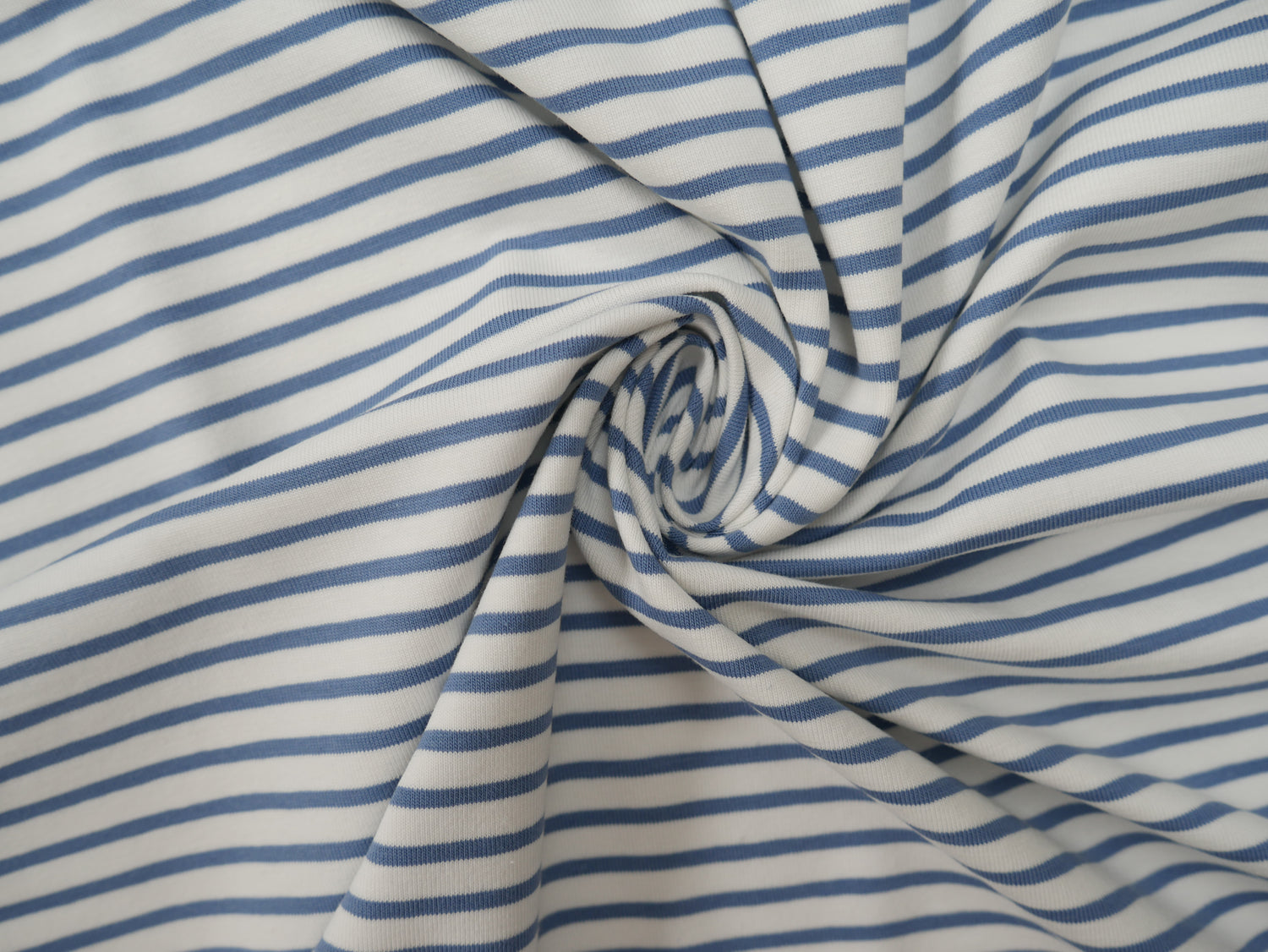Breton Stripe Cotton Jersey in Sky &amp; Ivory £16.00 pm-Cotton Jersey-Flying Bobbins Haberdashery