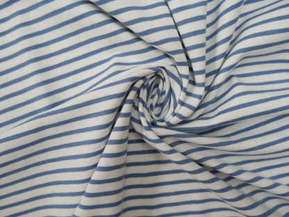Breton Stripe Cotton Jersey in Sky &amp; Ivory £16.00 pm-Cotton Jersey-Flying Bobbins Haberdashery