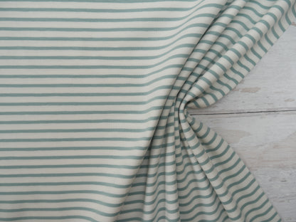 Breton Stripe Cotton Jersey in Sage &amp; Ivory £16.00 pm-Cotton Jersey-Flying Bobbins Haberdashery