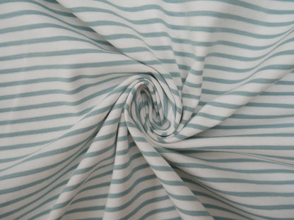 Breton Stripe Cotton Jersey in Sage &amp; Ivory £16.00 pm-Cotton Jersey-Flying Bobbins Haberdashery