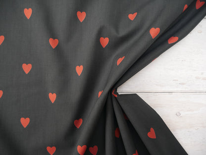 Loveheart Cotton Lawn by Lady McElroy in Black, £18.50 p/m-Fabric-Flying Bobbins Haberdashery