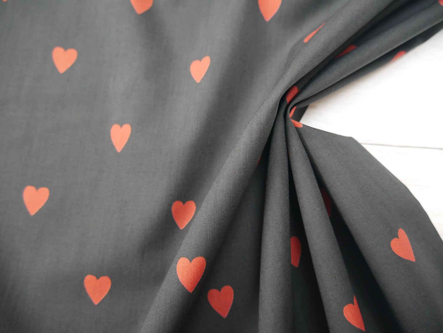 Loveheart Cotton Lawn by Lady McElroy in Black, £18.50 p/m-Fabric-Flying Bobbins Haberdashery