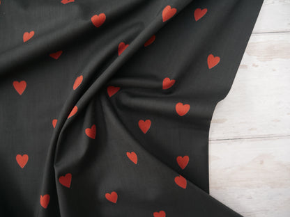 Loveheart Cotton Lawn by Lady McElroy in Black, £18.50 p/m-Fabric-Flying Bobbins Haberdashery