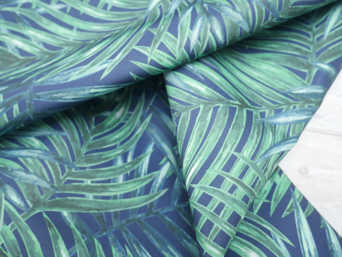 Outdoor Fabric - Chartwell Palm in Midnight, £12.00 p/m-Polyester-Flying Bobbins Haberdashery