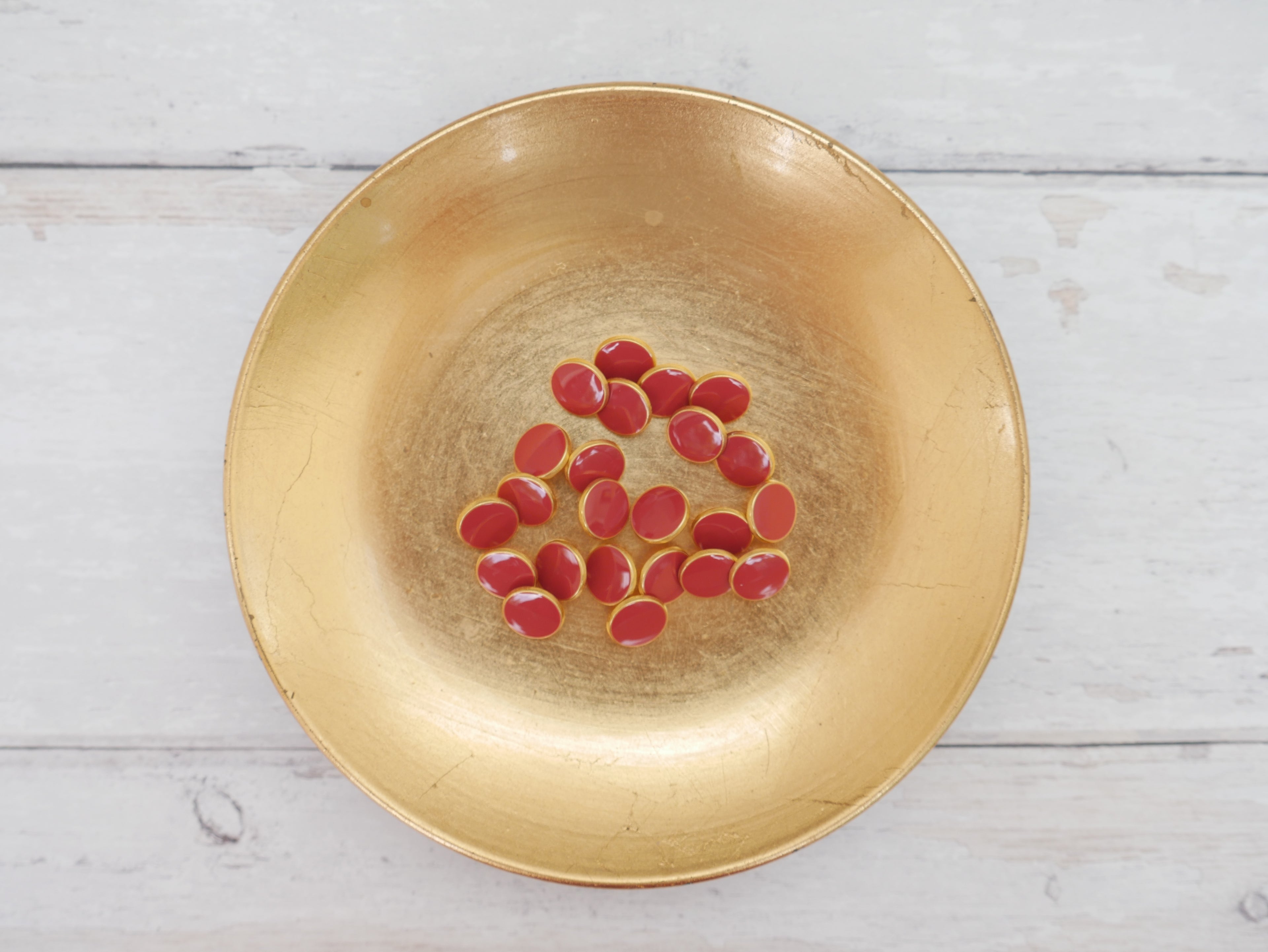 Lacquered Metal Button, 11mm in Terracotta-Button-Flying Bobbins Haberdashery