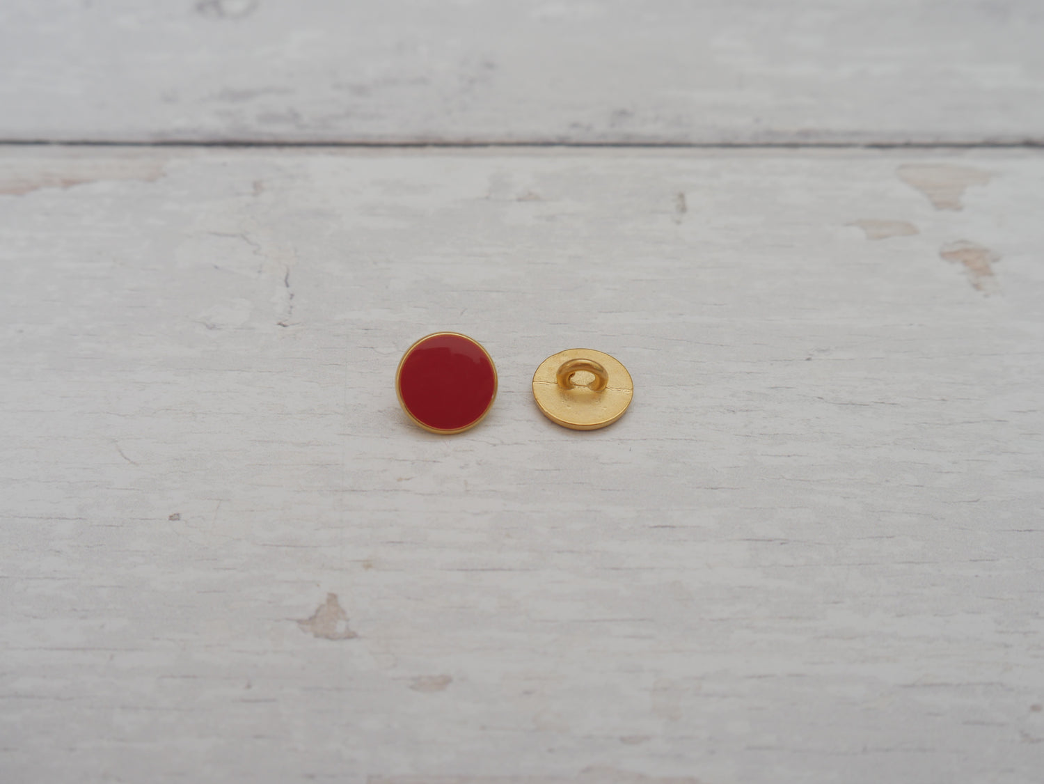 Lacquered Metal Button, 11mm in Terracotta-Button-Flying Bobbins Haberdashery