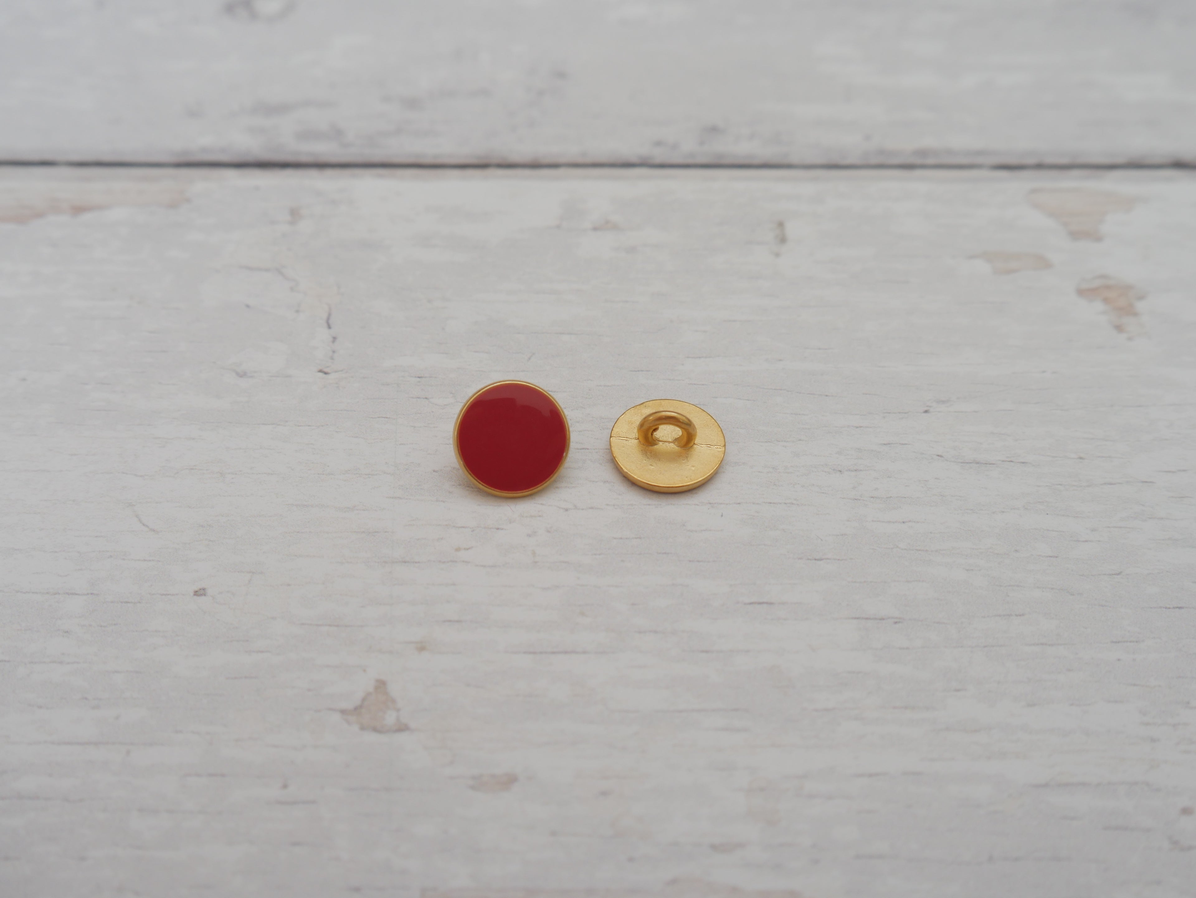 Lacquered Metal Button, 11mm in Terracotta-Button-Flying Bobbins Haberdashery