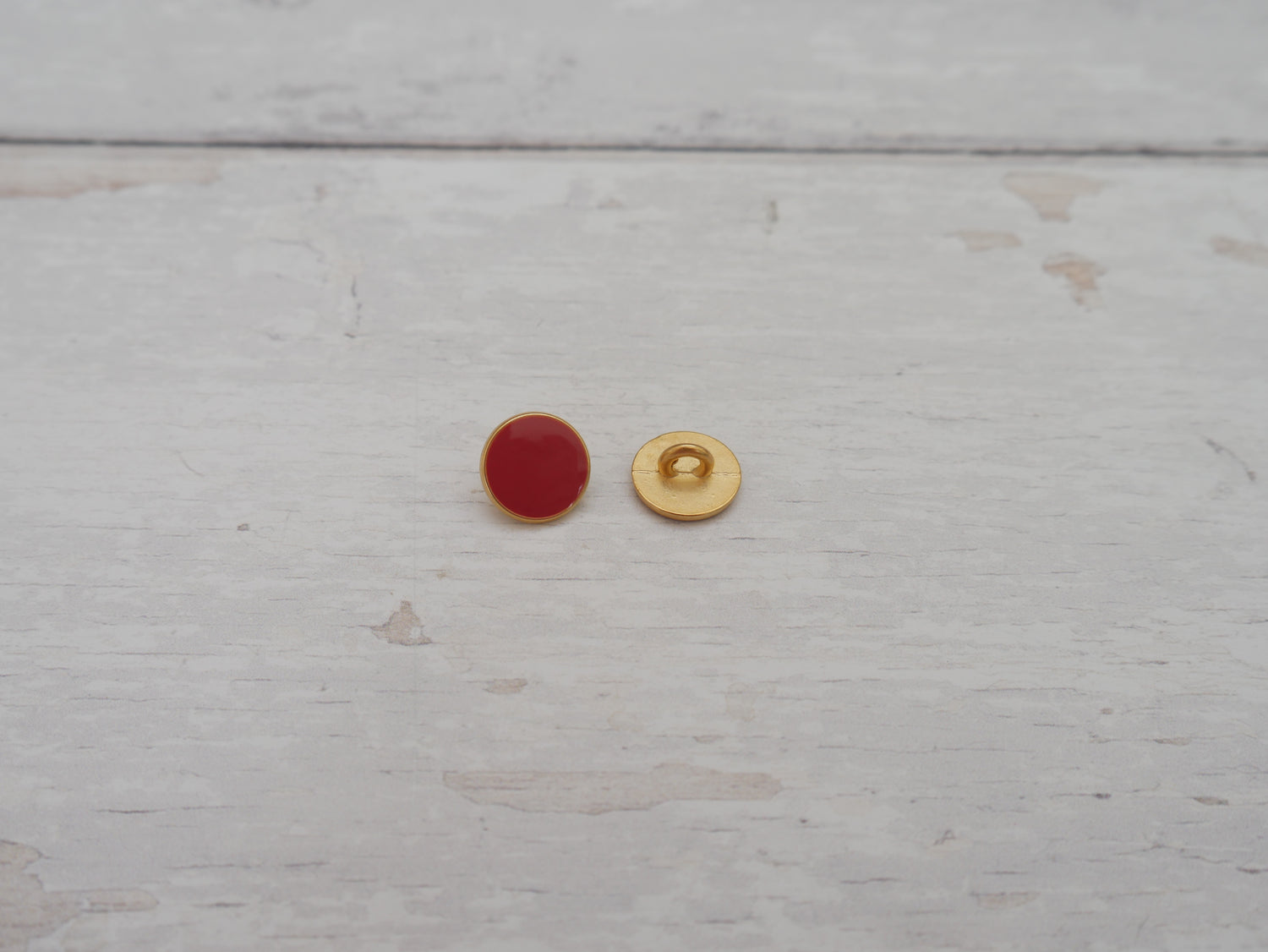 Lacquered Metal Button, 11mm in Terracotta-Button-Flying Bobbins Haberdashery