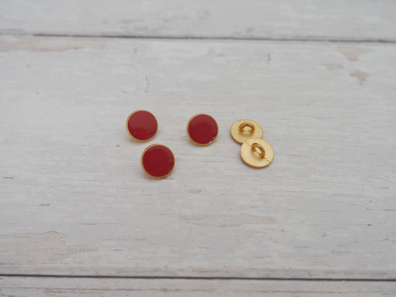 Lacquered Metal Button, 11mm in Terracotta-Button-Flying Bobbins Haberdashery