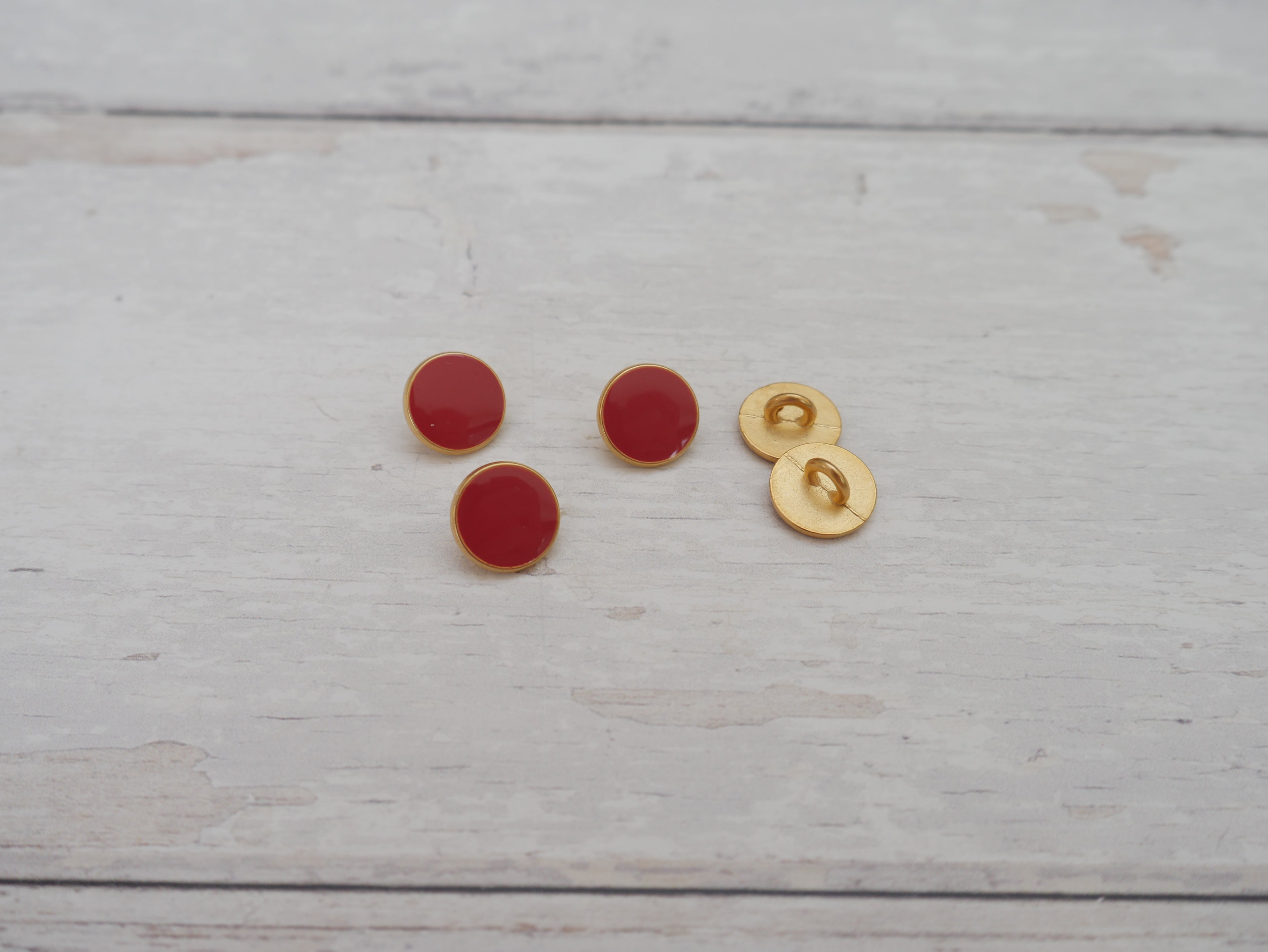 Lacquered Metal Button, 11mm in Terracotta-Button-Flying Bobbins Haberdashery