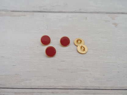 Lacquered Metal Button, 11mm in Terracotta-Button-Flying Bobbins Haberdashery