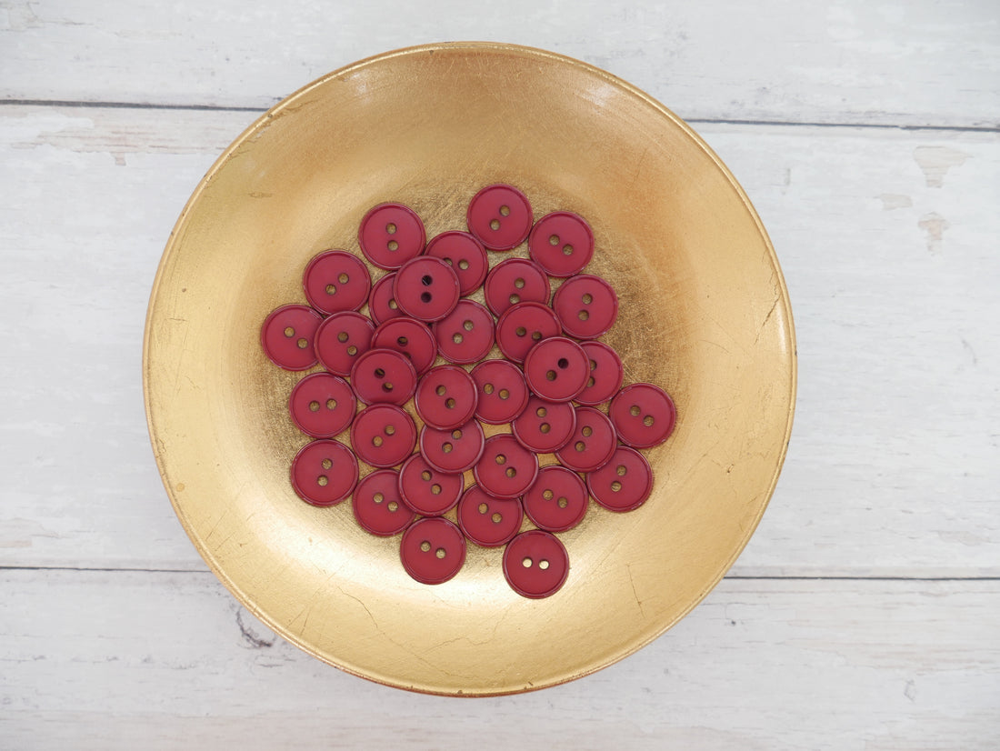 2-Hole 15mm Ring Edge Button in Burgundy-Button-Flying Bobbins Haberdashery