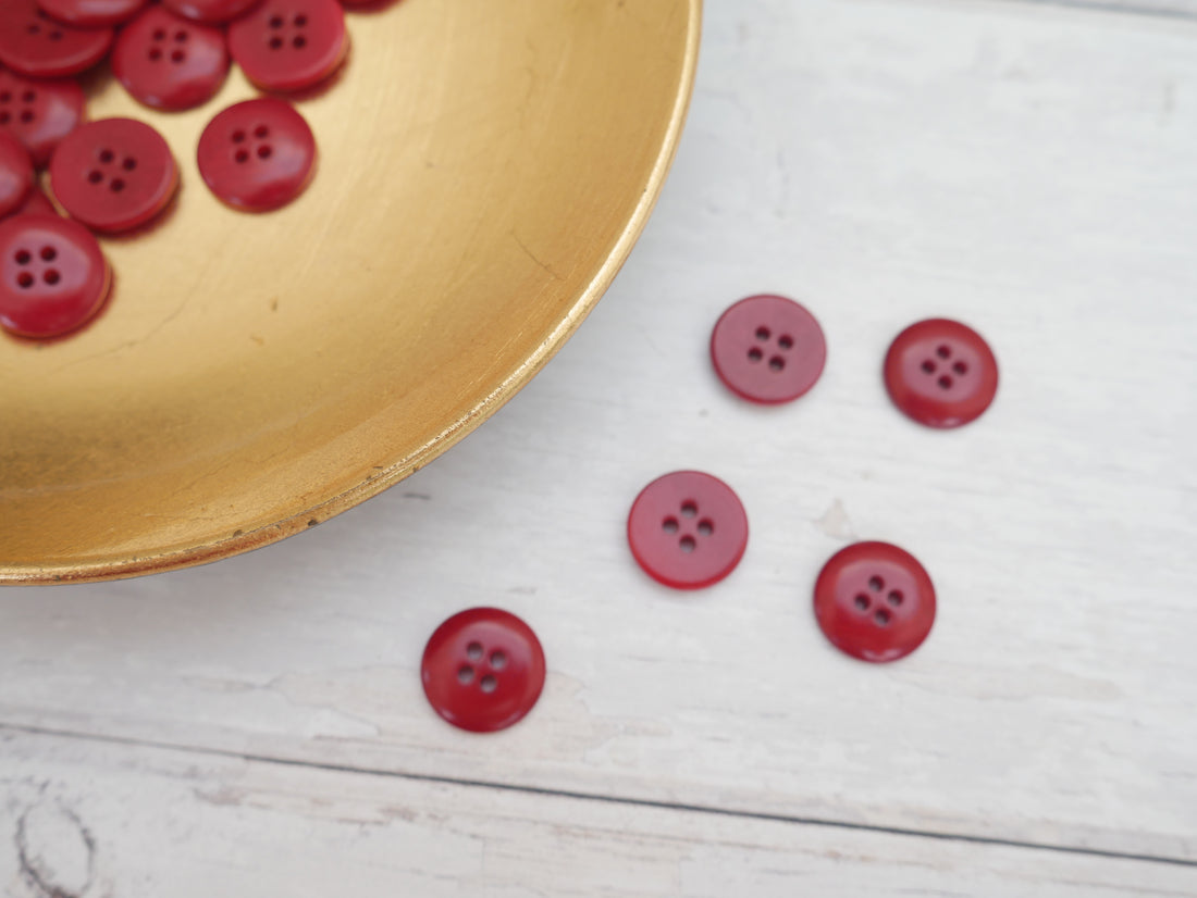 4-Hole, 15mm - Eco-Conscious, Corozo Button, Red-Button-Flying Bobbins Haberdashery