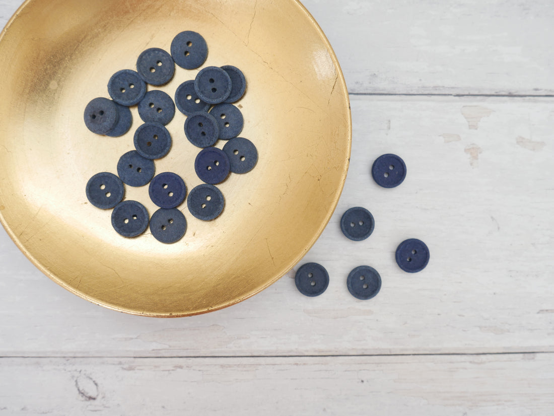 2-Hole, 15mm - Eco Recycled Cotton Button, Navy-Button-Flying Bobbins Haberdashery