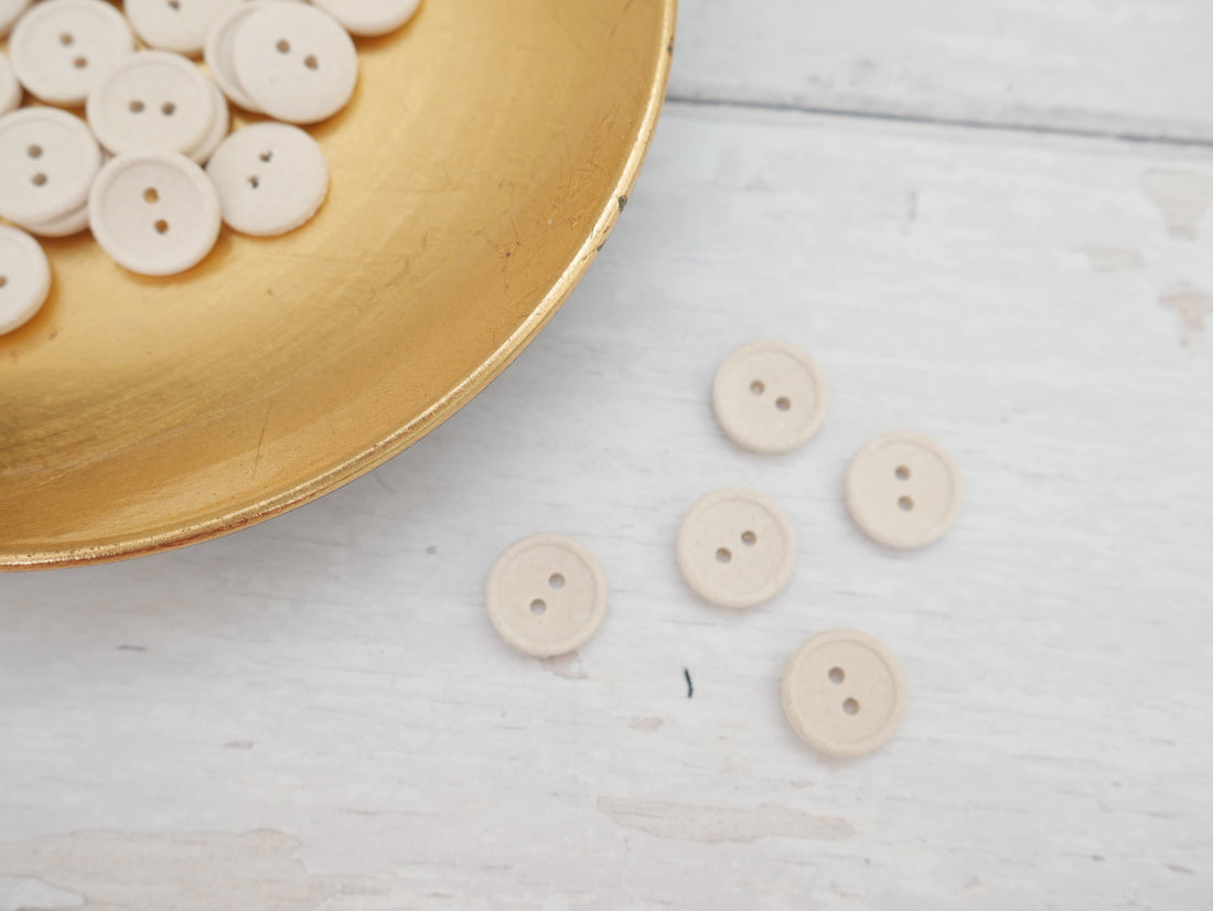 2-Hole, 15mm - Eco Recycled Cotton Button, Natural-Button-Flying Bobbins Haberdashery