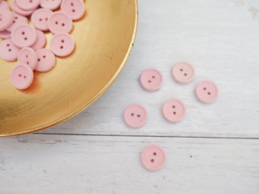 2-Hole, 15mm - Eco Recycled Cotton Button, Pink-Button-Flying Bobbins Haberdashery