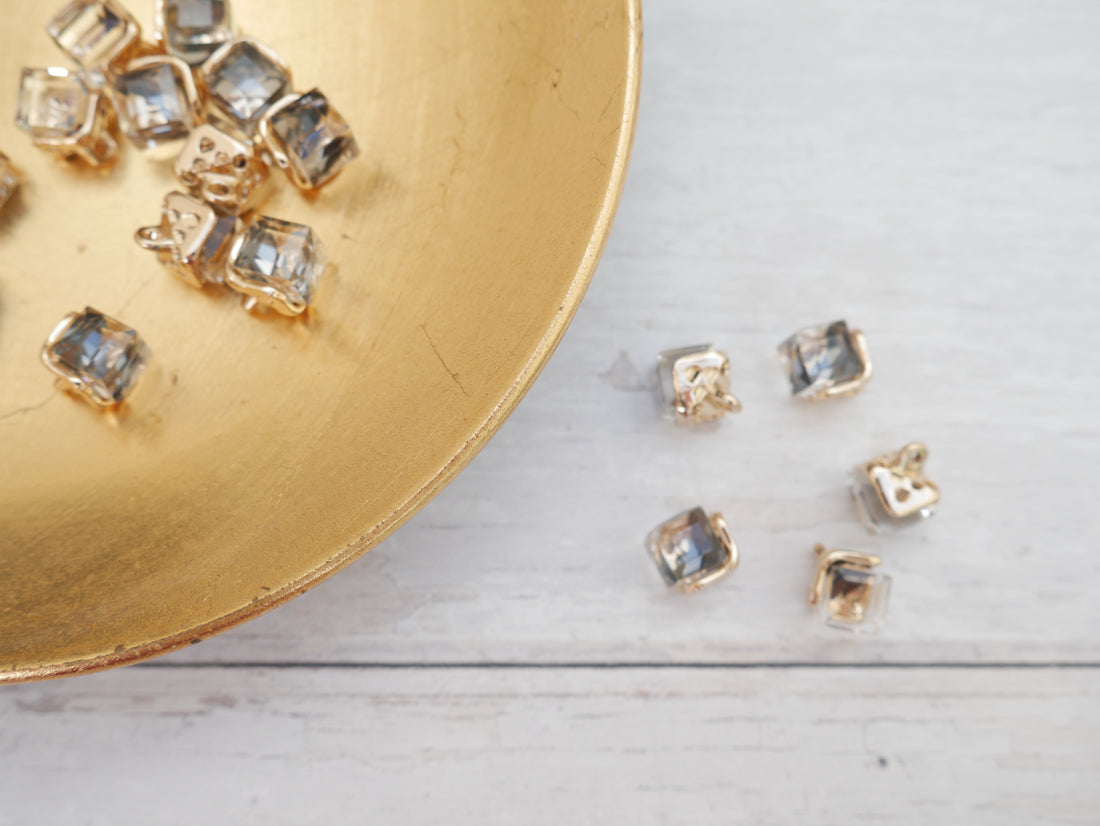 Crystal Cube Button in Smoke-Button-Flying Bobbins Haberdashery