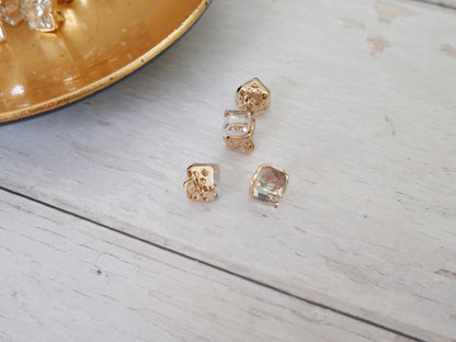 Crystal Cube Button in Clear-Button-Flying Bobbins Haberdashery