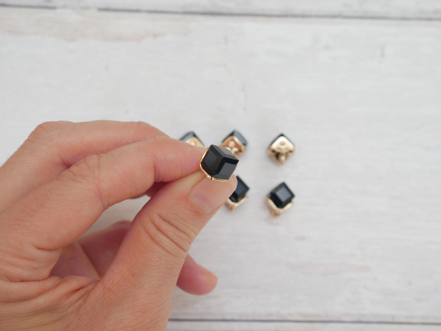Crystal Cube Button in Black-Button-Flying Bobbins Haberdashery