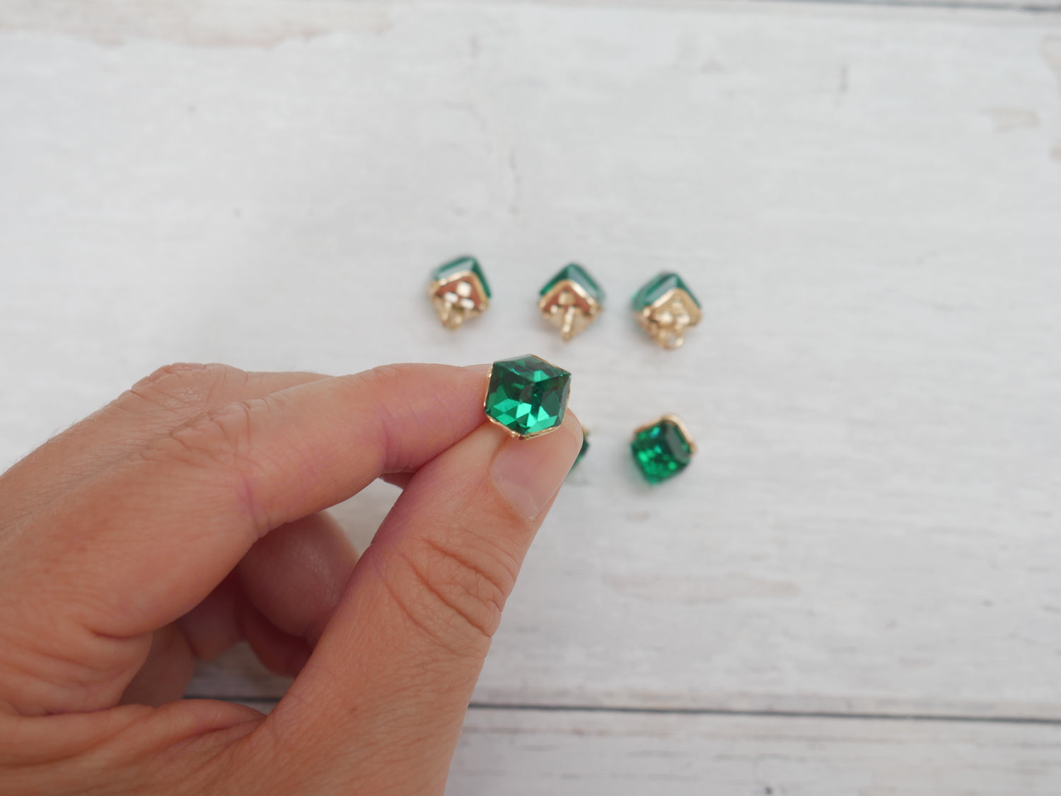 Crystal Cube Button in Emerald-Button-Flying Bobbins Haberdashery